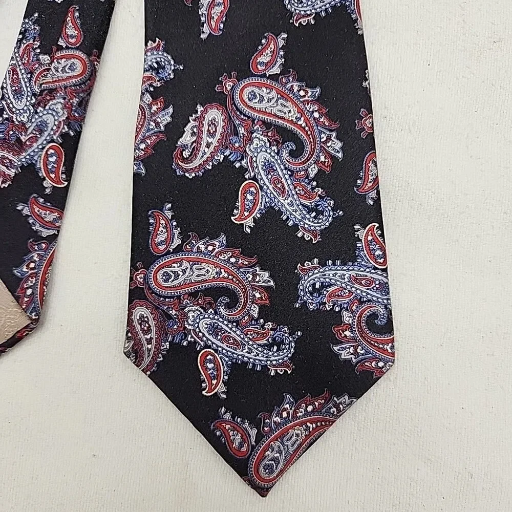 Tie Christian Dior Monsieur LA Connaisseur Paisley Black Silk Necktie Vintage